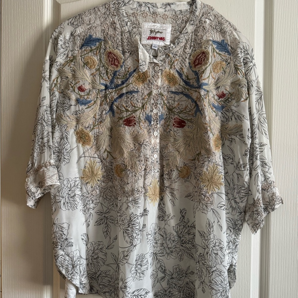 Johnny Was Floral Embroidered Shirt
